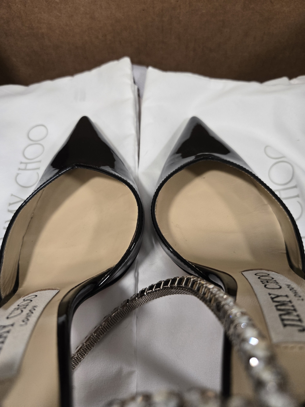 Jimmy Choo Saeda Black Patent Pointed Toe Slingback Pumps Size 37.5 - Picture 8 of 9